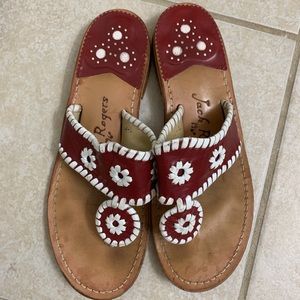 Jack Rogers Classic Sandal Burgundy Red and White